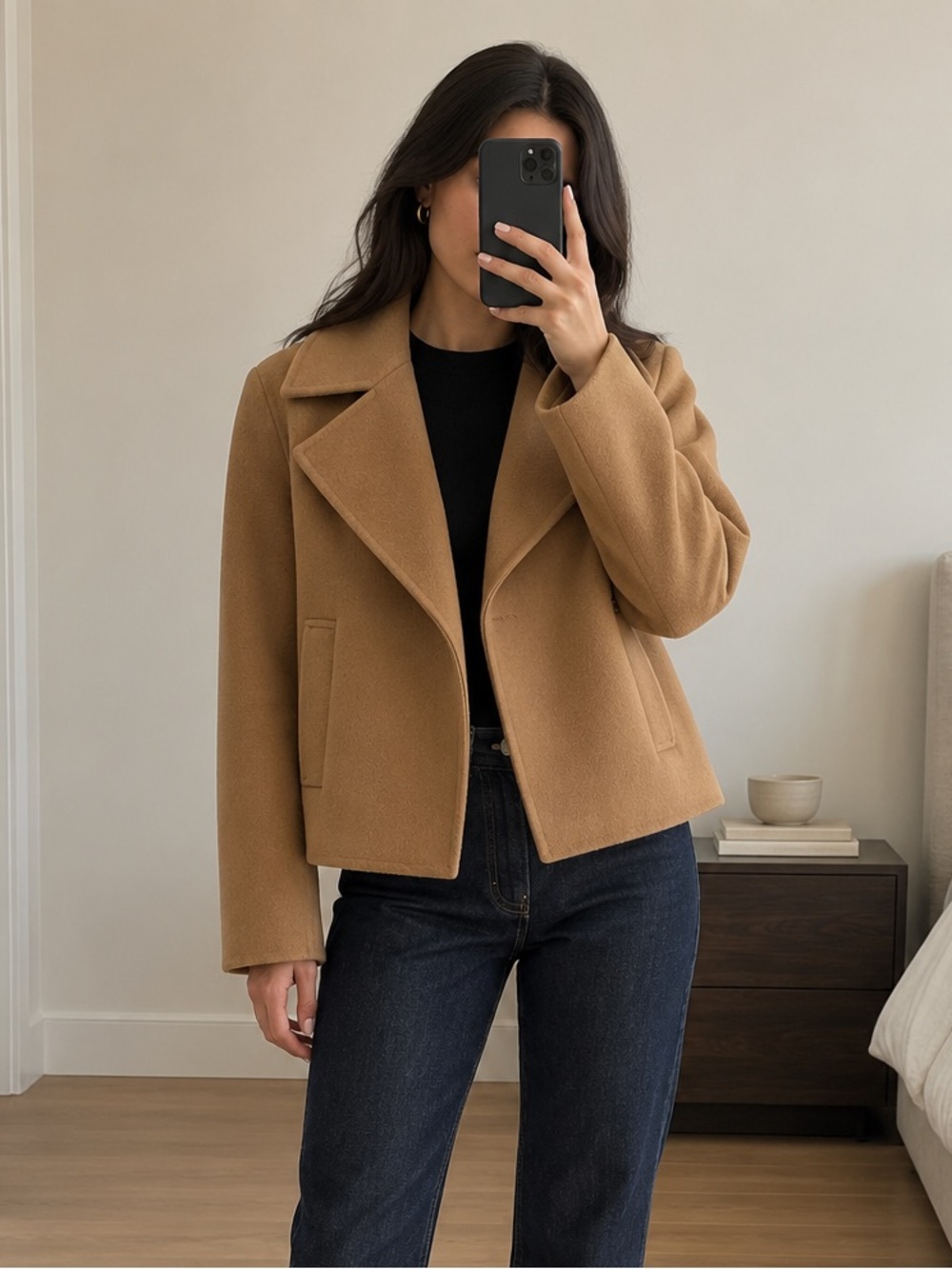 Theory Winsome 3 Cropped Wool Cashmere Coat Camel Notch Lapel Size S NWT